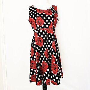 Rare Brand Veljie Rose and White Polka Dot Print A Line Dress